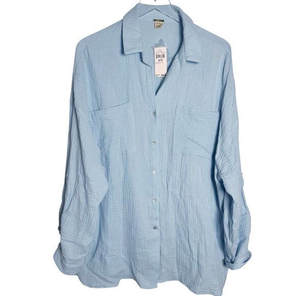 Magaschoni size XL Organic Cotton Gauze Button Up Shirt Oversized Light blue NWT - Picture 2 of 10